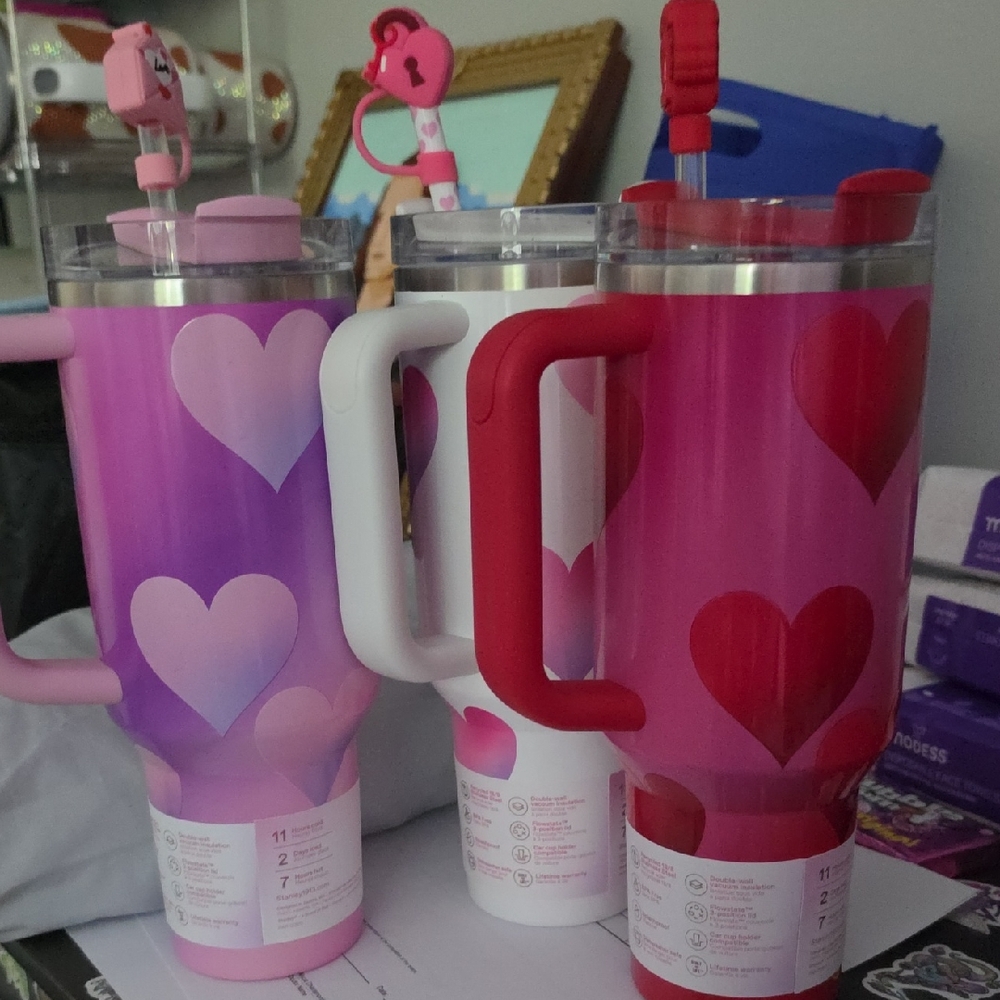 Stanley Pink and Red Heart Travel Mugs - Set of 3